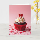 Zoete Hart Cupcake Kaart (Gele Bloem)