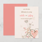 Zoete Hart- en Vlinderkrullen Save The Date Kaart (Voorkant / Achterkant)