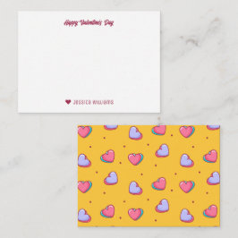 Zoete Hart Liefdespatroon Geel Valentijnsdag Notitiekaartje