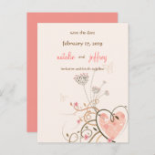 Zoete Hart & Vlinderkrullen Save The Date Kaart (Voorkant / Achterkant)