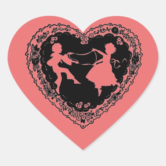 ZOETE HARTEN DANSEN RETRO VALENTIJN Sticker (Voorkant)