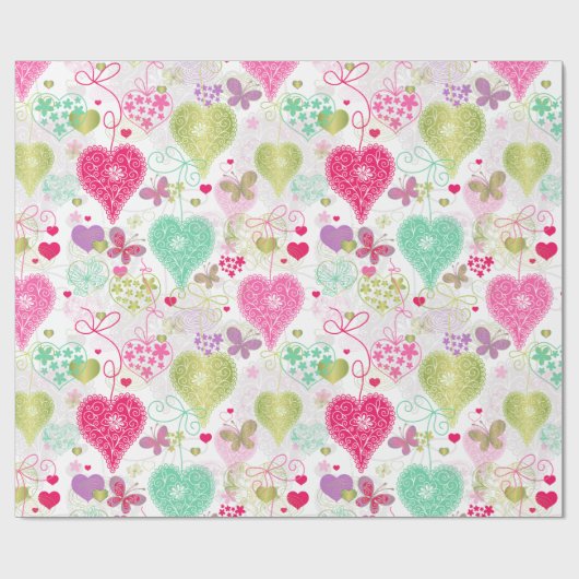 Zoete harten en botervliegen cadeaupapier (Vlak)