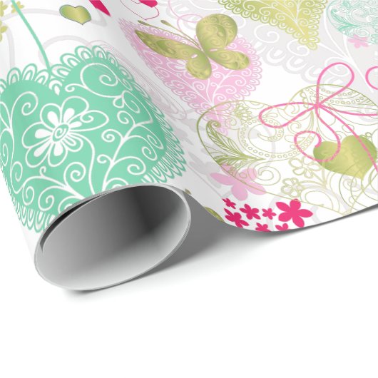 Zoete harten en botervliegen cadeaupapier (Rol Hoek)