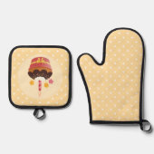 Zoete heerlijke chocolade verjaardag kaars cupcake ovenwant & pannenlap set (Voorkant)