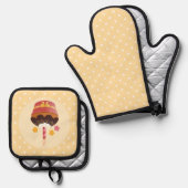 Zoete heerlijke chocolade verjaardag kaars cupcake ovenwant & pannenlap set (Voorkant / Achterkant)