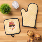 Zoete heerlijke chocolade verjaardag kaars cupcake ovenwant & pannenlap set (Top down)