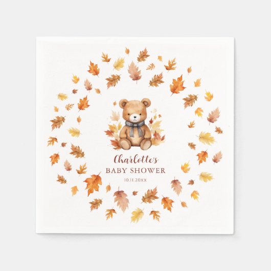 Zoete herfst teddybeer babyshower servet (Voorkant)