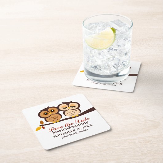 Zoete Herfst Uilen Bruiloft Favor Kartonnen Onderzetters (Insitu)