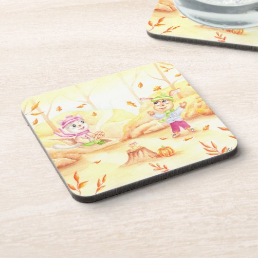 Zoete herfstwandeling in het bos bier onderzetter (Linkerzijde)