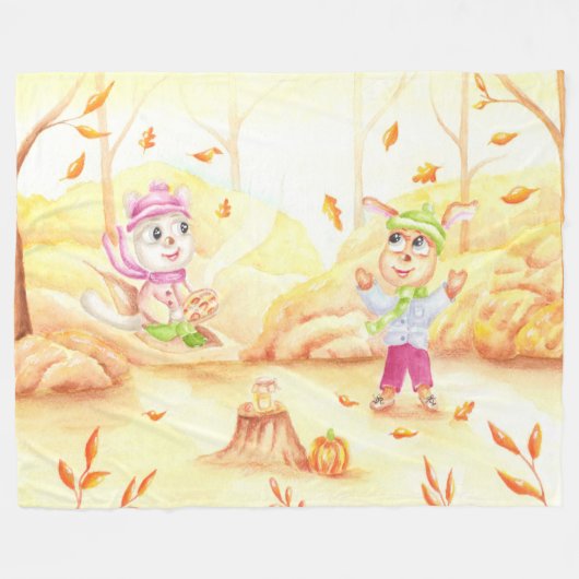 Zoete herfstwandeling in het bos fleece deken (Voorkant (Horizontaal))