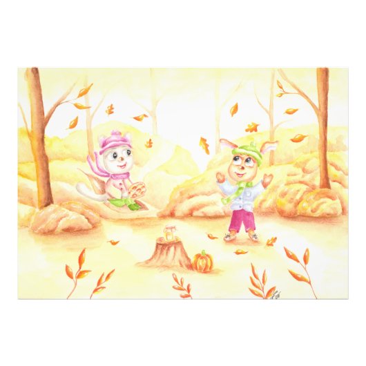 Zoete herfstwandeling in het bos foto afdruk (Voorkant)