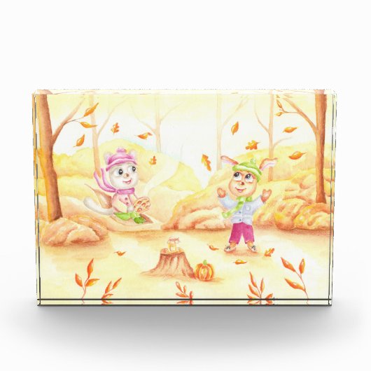 Zoete herfstwandeling in het bos fotoblokken (Voorkant)