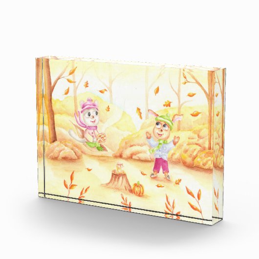 Zoete herfstwandeling in het bos fotoblokken (Rechts)