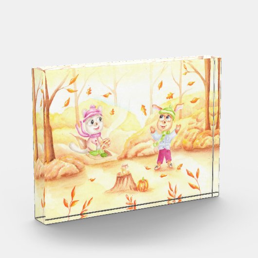 Zoete herfstwandeling in het bos fotoblokken (Links)