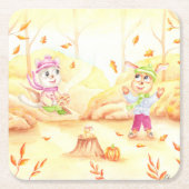 Zoete herfstwandeling in het bos kartonnen onderzetters (Voorkant)