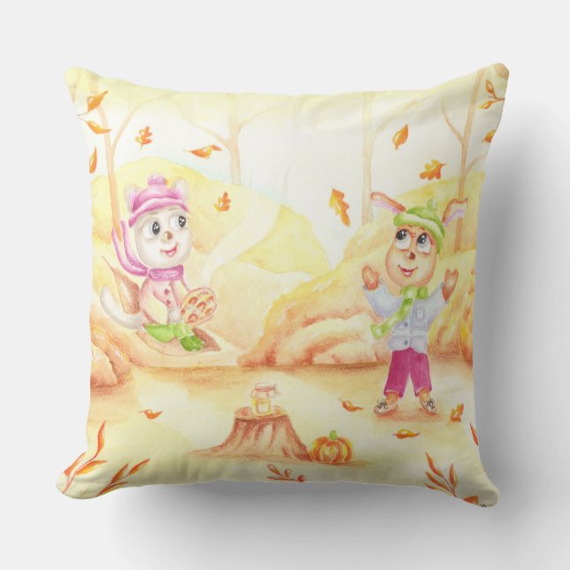 Zoete herfstwandeling in het bos kussen (Voorkant)