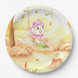 Zoete herfstwandeling in het bos papieren bordje