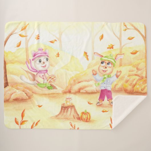 Zoete herfstwandeling in het bos sherpa deken (Voorkant (horizontaal))