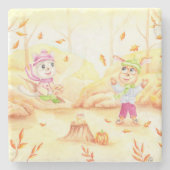 Zoete herfstwandeling in het bos stenen onderzetter (Voorkant)