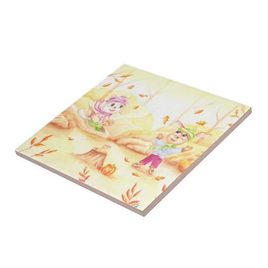 Zoete herfstwandeling in het bos tegeltje (Zijkant)