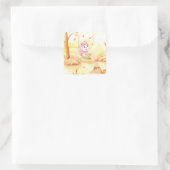 Zoete herfstwandeling in het bos vierkante sticker (Tas)