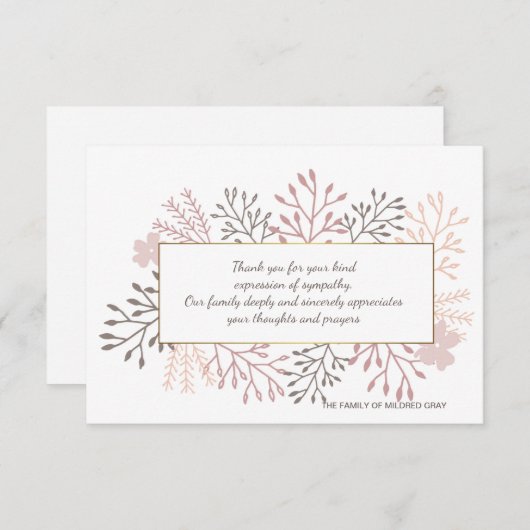 Zoete herinnering Bereavement Hartelijk dank Bedankkaart (Voorkant / Achterkant)