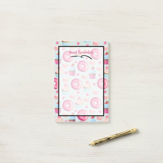 Zoete herinneringen donut macaron en cupcake patro post-it® notes (Op bureau)
