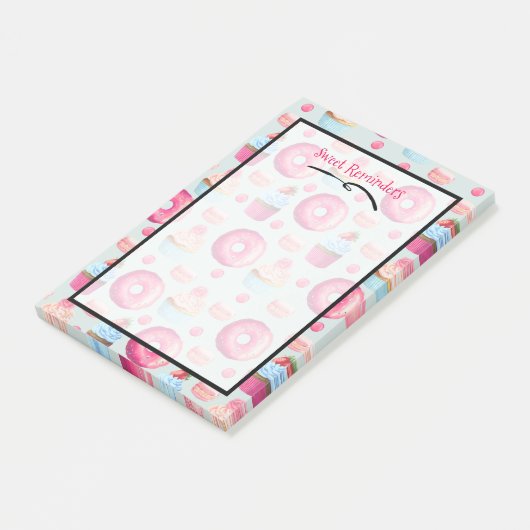 Zoete herinneringen donut macaron en cupcake patro post-it® notes (Schuin)