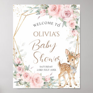 Zoete Herten Blush Roze Bloemige Baby Shower Welko Poster