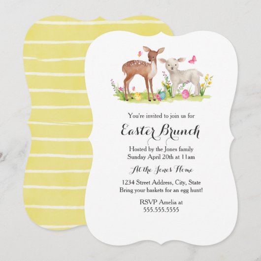 Zoete herten schapen Pasen brunch uitnodiging (Voorkant / Achterkant)