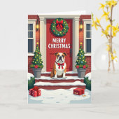 Zoete Hond Thuis Kerstkaart Kaart (Gele Bloem)