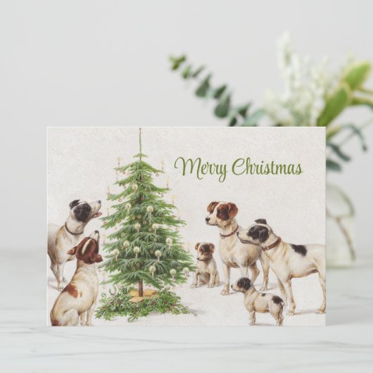 Zoete  honden en kerstbomen feestdagenkaart (Staand voorkant)
