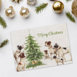 Zoete  honden en kerstbomen feestdagenkaart<br><div class="desc">Schattige honden die rond een kerstboom zitten.</div>