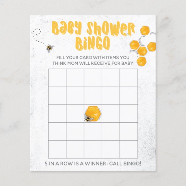Zoete Honing Bij Gele Baby Shower Bingo Spel (Voorkant)