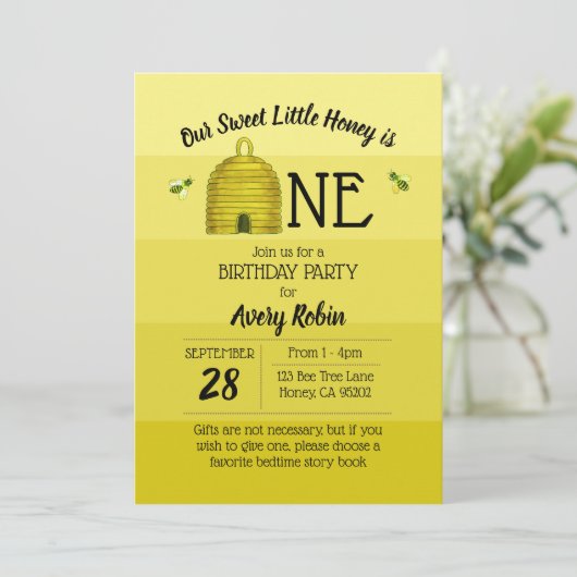 Zoete Honing is Eén Eerste Verjaardag Kaart (Staand voorkant)