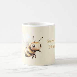 Zoete Honing Schattige Gelukkige Bij Koffiemok