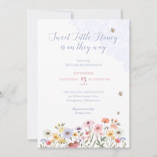 Zoete honingbijen Wildbloemen en Baby shower van k Kaart (Voorkant)