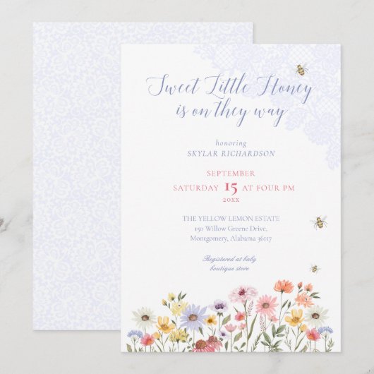 Zoete honingbijen Wildbloemen en Baby shower van k Kaart (Voorkant / Achterkant)