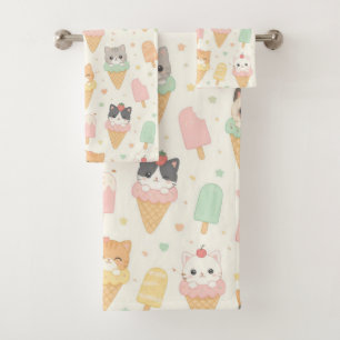 Zoete IJshoorntje Kittens en Popsicles Patroon Bad Handdoek