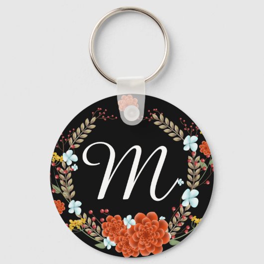 Zoete illustratie: Bloem & Laurel Wreath Monogram Sleutelhanger (Voorkant)
