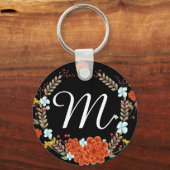 Zoete illustratie: Bloem & Laurel Wreath Monogram Sleutelhanger (Voorkant)