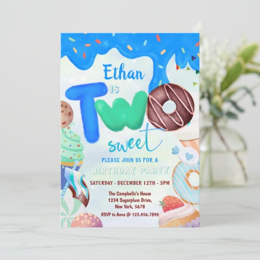 Zoete jongen donut uitnodiging (Staand voorkant)