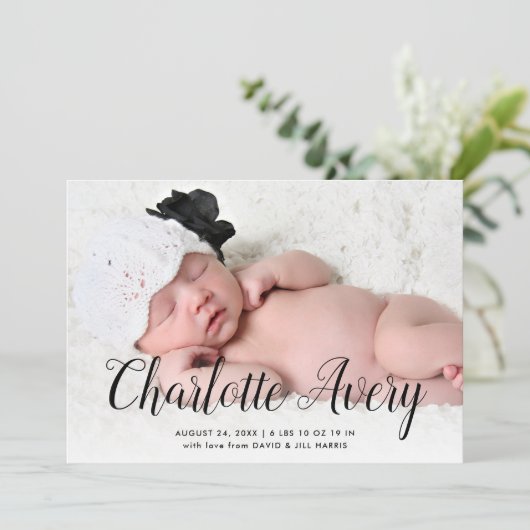 Zoete kalligrafie Foto geboorteaankondiging Kaart (Staand voorkant)