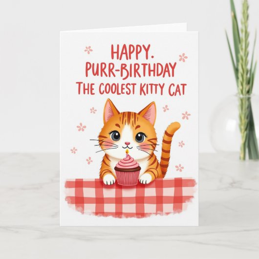 Zoete Kat Cupcake Verjaardagskaart Kaart (Voorkant)
