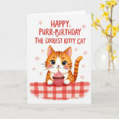 Zoete Kat Cupcake Verjaardagskaart Kaart (Gele Bloem)