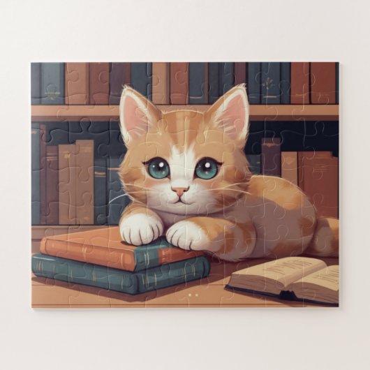 Zoete Kat die op Boeken ligt Legpuzzel (Horizontaal)
