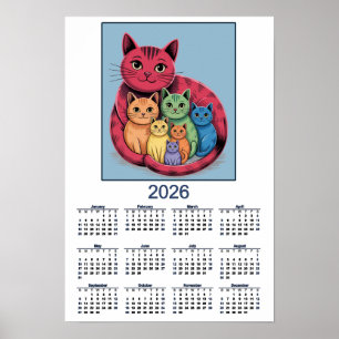 Zoete Kat Familie 2026 Kalender van Katten Poster