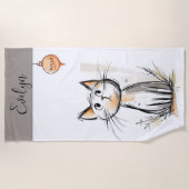 Zoete kat illustratie gepersonaliseerd strandlaken (Voorkant)