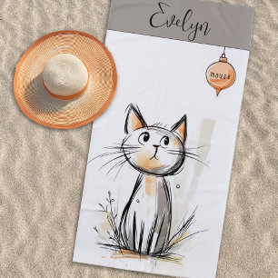 Zoete kat illustratie gepersonaliseerd strandlaken