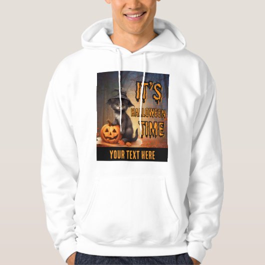 Zoete kat met een pompoen in Halloween bewerkbaar Hoodie (Voorkant)